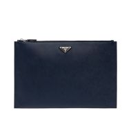 Prada 2NG001 Triangle Saffiano Leather Clutch In Navy Blue