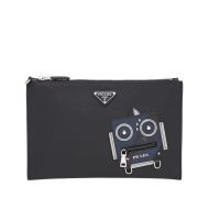 Prada 2NG005 Robot Saffiano Leather Clutch In Black/Blue