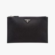 Prada 2NG005 Triangle Saffiano Leather Clutch In Black