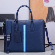 Prada 2NG044 Ribbon Saffiano Leather Briefcase In Blue