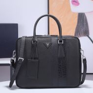 Prada 2VE011 Corcodile and Saffiano Leather Briefcase In Black