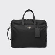 Prada 2VE015 Nylon And Saffiano Leather Briefcase In Black
