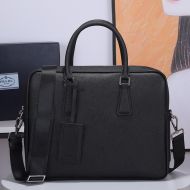 Prada 2VE363 Side Triangle Saffiano Leather Briefcase In Black