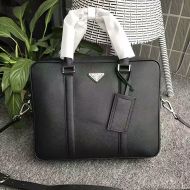 Prada 2VE363 Triangle Saffiano Leather Briefcase In Black