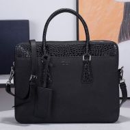 Prada 2VE368 Crocodile and Saffiano Leather Briefcase In Black