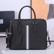 Prada 2VE368 Ribbon Saffiano Leather Briefcase In Black/Grey