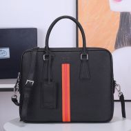 Prada 2VE368 Ribbon Saffiano Leather Briefcase In Black/Orange