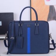 Prada 2VE368 Ribbon Saffiano Leather Briefcase In Blue