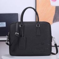 Prada 2VE368 Silk-screened Logo Saffiano Leather Briefcase In Black