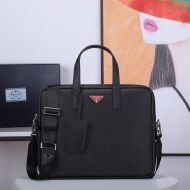 Prada 2VE368 Triangle Saffiano Leather Briefcase In Black/Red