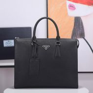 Prada 2VG030 Triangle Saffiano Leather Briefcase In Black