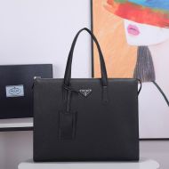 Prada 2VG039 Triangle Saffiano Leather Briefcase In Black