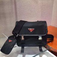 Prada 2VD034 Nylon And Saffiano Leather Bag In Black/Red