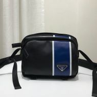 Prada 2VH043 Technical Fabric And Leather Bandoleer Bag In Black/Blue