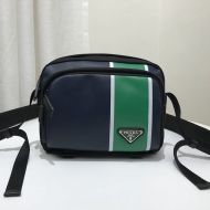 Prada 2VH043 Technical Fabric And Leather Bandoleer Bag In Navy Blue/Green