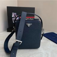 Prada 2VH067 Brique Saffiano Leather Cross-Body Bag In Blue