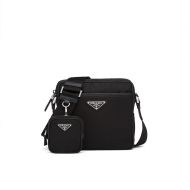 Prada 2VH112 Nylon And Saffiano Leather Shoulder Bag In Black