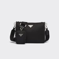 Prada 2VH113 Nylon and Saffiano Leather Shoulder Bag In Black