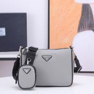 Prada 2VH113 Nylon and Saffiano Leather Shoulder Bag In Grey