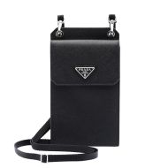 Prada 2ZH068 Triangle Saffiano Leather Cellphone Bag In Black