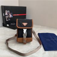 Prada 2ZH109 Nylon and Saffiano Leather Smartphone Case In Brown