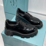 Prada Monolith Patent Leather Lace-up Shoes Women In Black