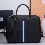 Prada VS363R Ribbon Saffiano Leather Briefcase In Black/Blue